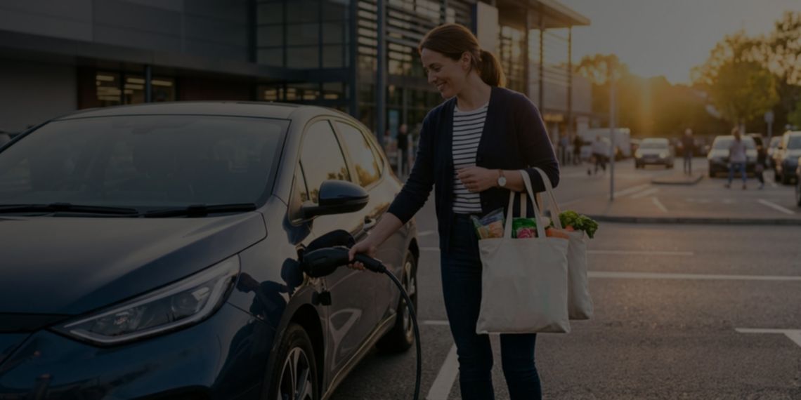 Personne rechargeant une voiture électrique