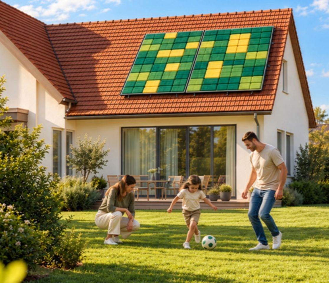 Pannelli fotovoltaici sopra il tetto di una casa