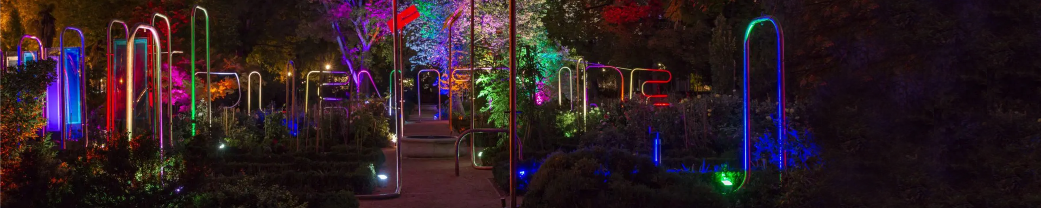 Luces de neón de colores en parque