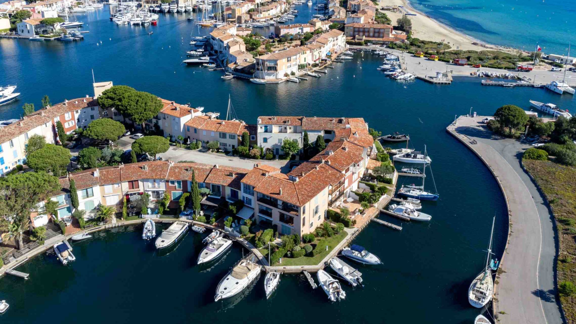 Arial view on blue water gulf