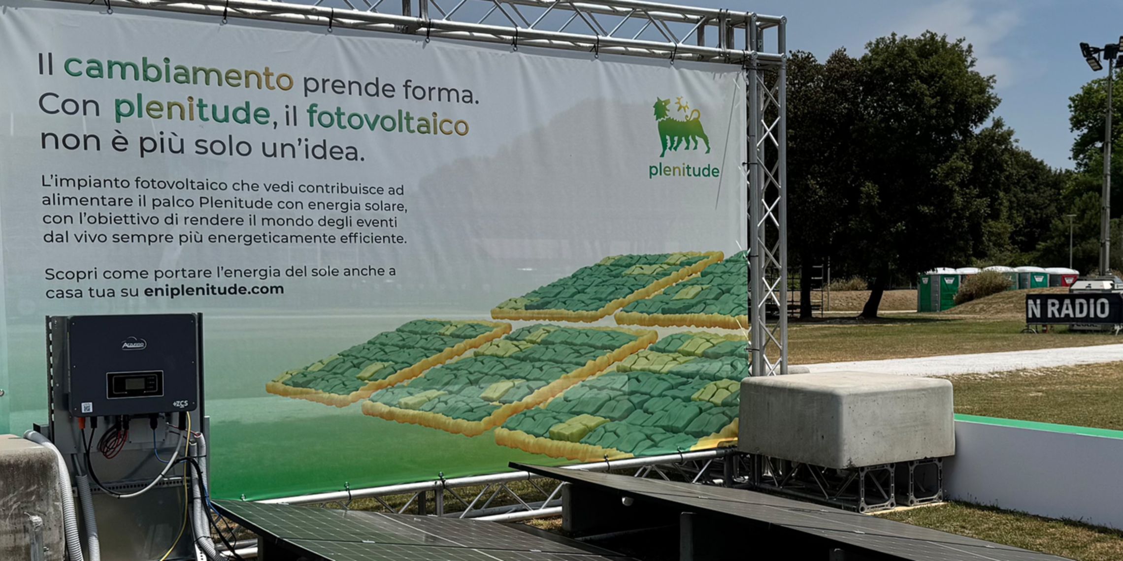 Solar panel display with Plenitude banner