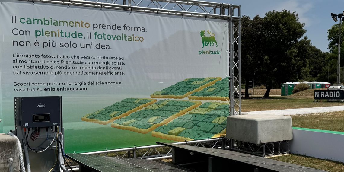 Solar panel display with Plenitude banner