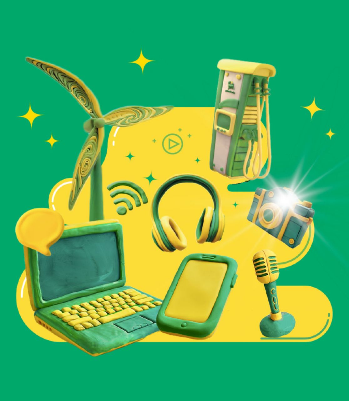 apparecchi tecnologici su sfondo verde