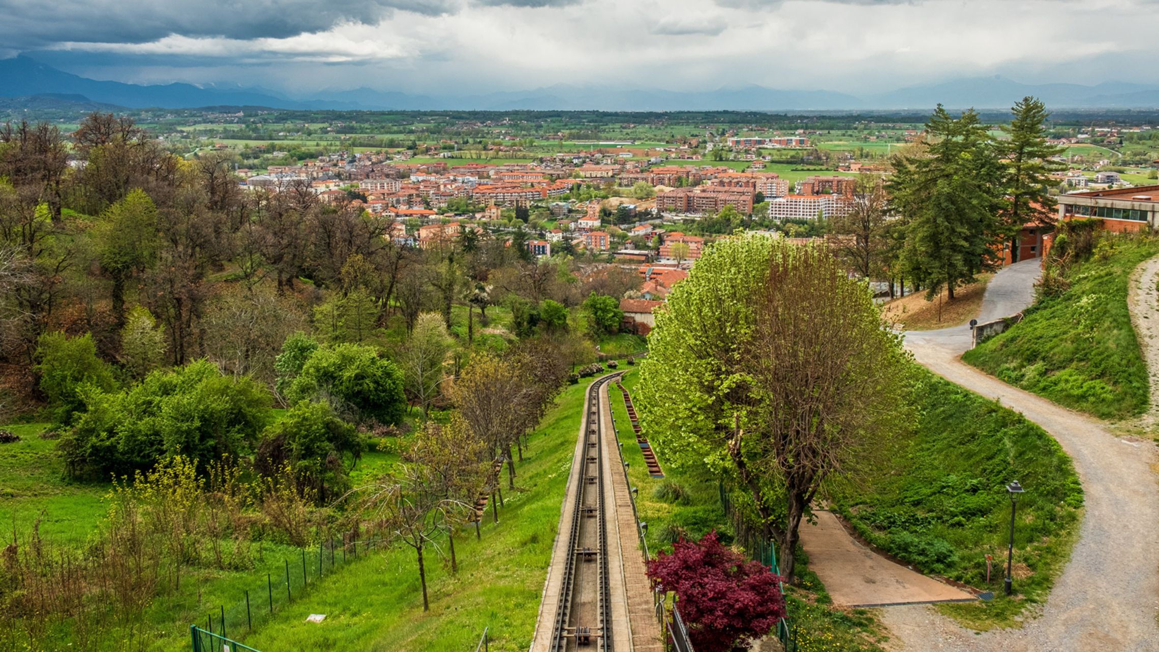 View from the funicular of italian city Mondovì, Piedmont